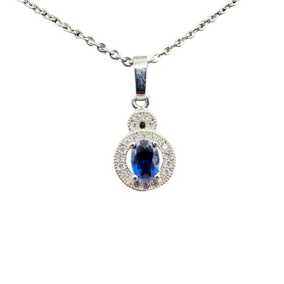 Stauer Angel Eyes Set Necklace & Earrings Stud Silver Tone Blue Vintage Style - Picture 5 of 16